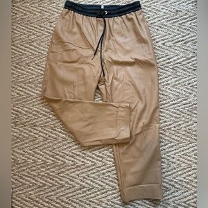 Boss Tan Leather Joggers with Black Waistband